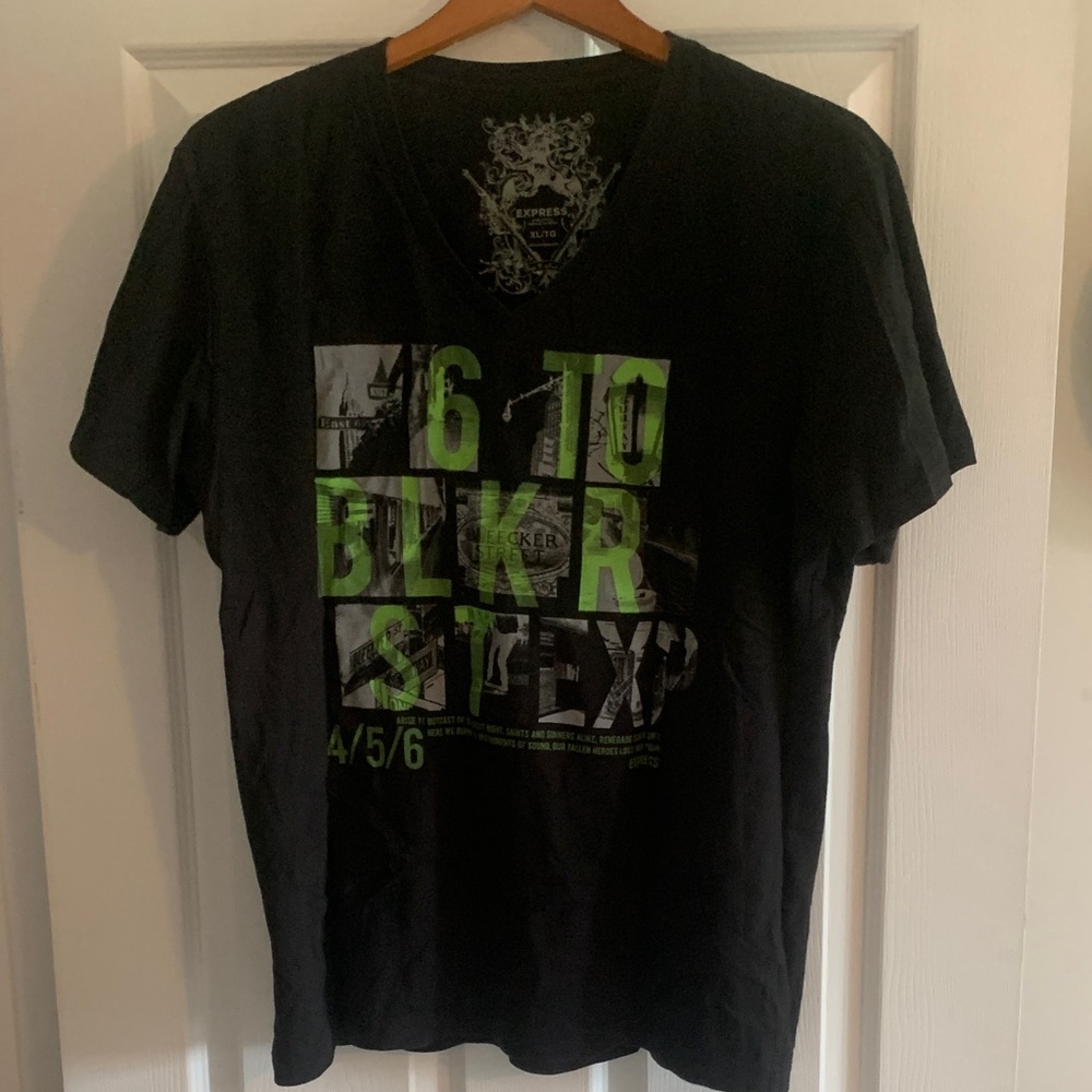 Express Men's Black Tee with Green Graphics